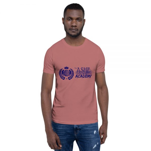 Man wearing Mauve short sleeve Social Distancing T-Shirt front view The Ashe Academy Store