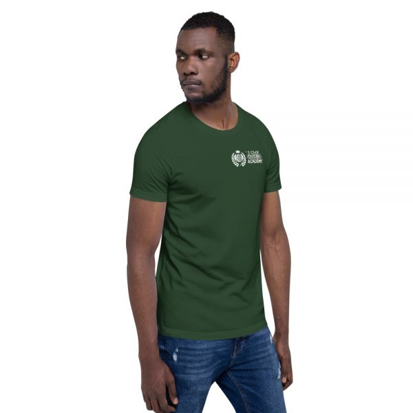 Man wearing Forest short sleeve Social Distancing T-Shirt facing left The Ashe Academy Store