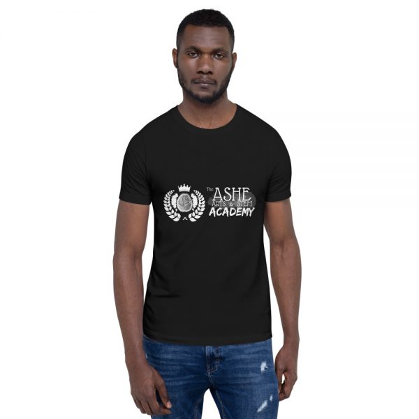 Man wearing Black short sleeve Social Distancing T-Shirt front view The Ashe Academy Store