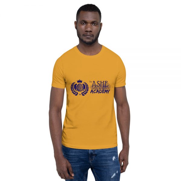 Man wearing Mustard short sleeve Social Distancing T-Shirt front view The Ashe Academy Store