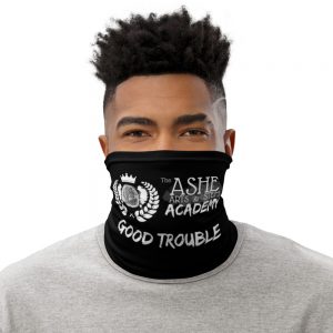 Man wearing Black Neck Gaiter Front view The Ashe Academy Store