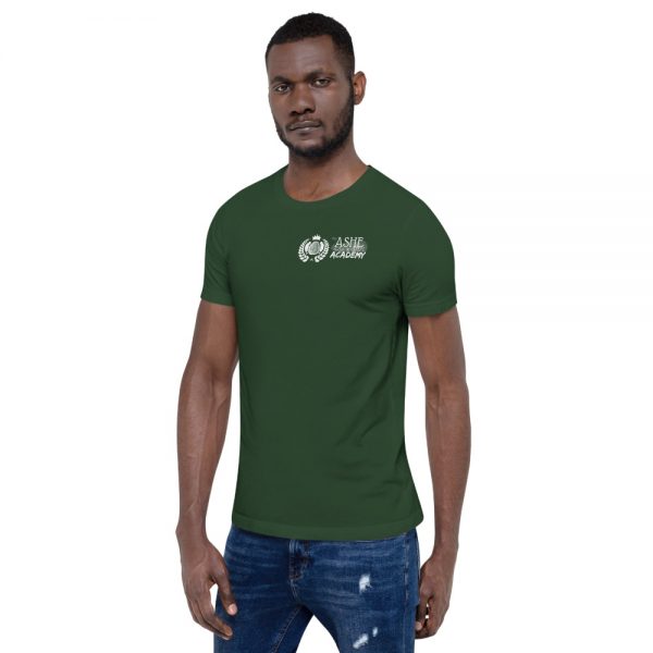 Man wearing Forest short sleeve Social Distancing T-Shirt facing right The Ashe Academy Store