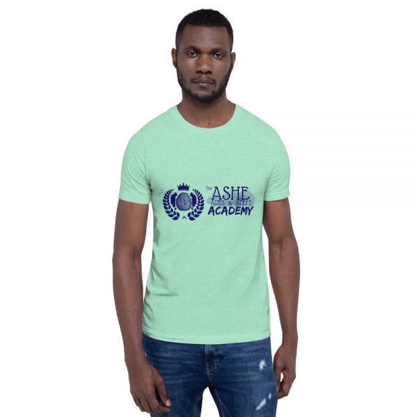 Man wearing Heather Mint short sleeve Social Distancing T-Shirt front view The Ashe Academy Store