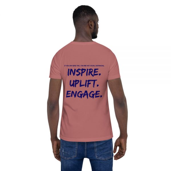 Man wearing Mauve short sleeve Social Distancing T-Shirt back view The Ashe Academy Store