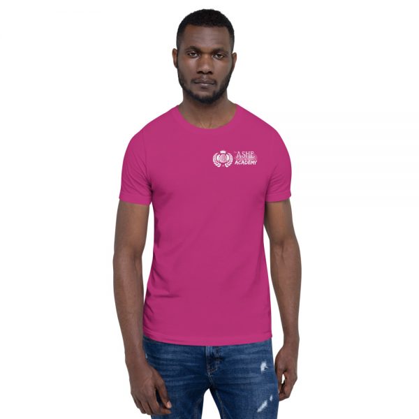 Man wearing Berry short sleeve Social Distancing T-Shirt front view The Ashe Academy Store