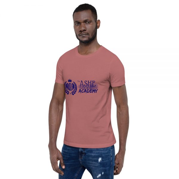 Man wearing Mauve short sleeve Social Distancing T-Shirt facing right The Ashe Academy Store