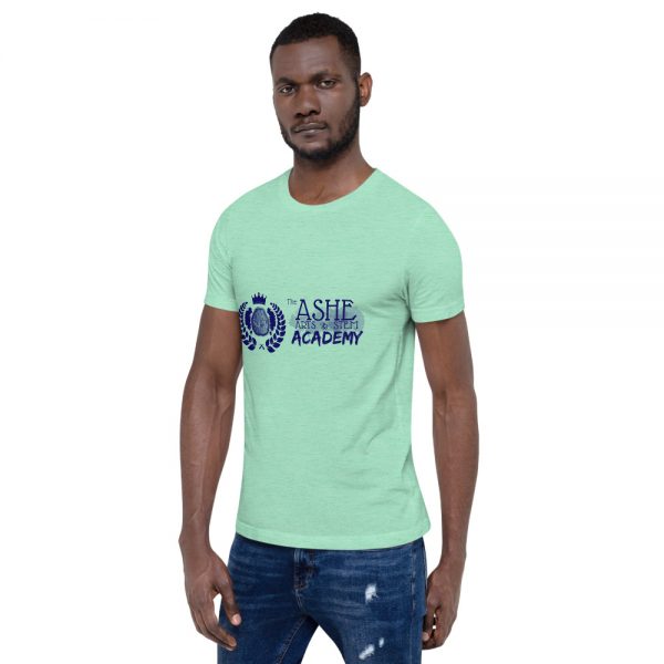 Man wearing Heather Mint short sleeve Social Distancing T-Shirt facing right The Ashe Academy Store
