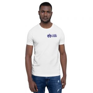 Man wearing White short sleeve Social Distancing T-Shirt front view The Ashe Academy Store