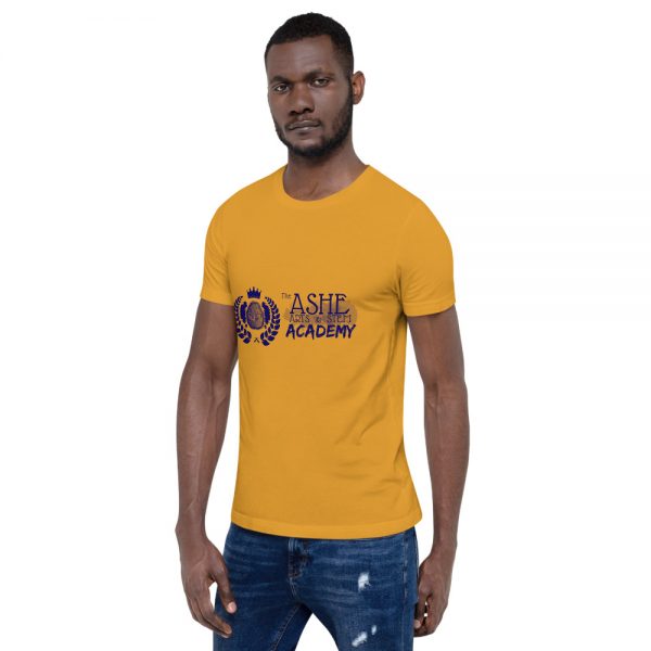 Man wearing Mustard short sleeve Social Distancing T-Shirt facing right The Ashe Academy Store