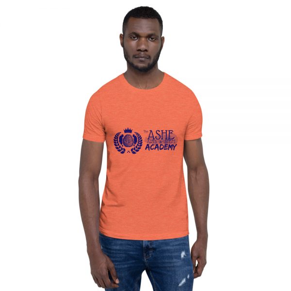 Man wearing Heather Orange short sleeve Social Distancing T-Shirt front view The Ashe Academy Store
