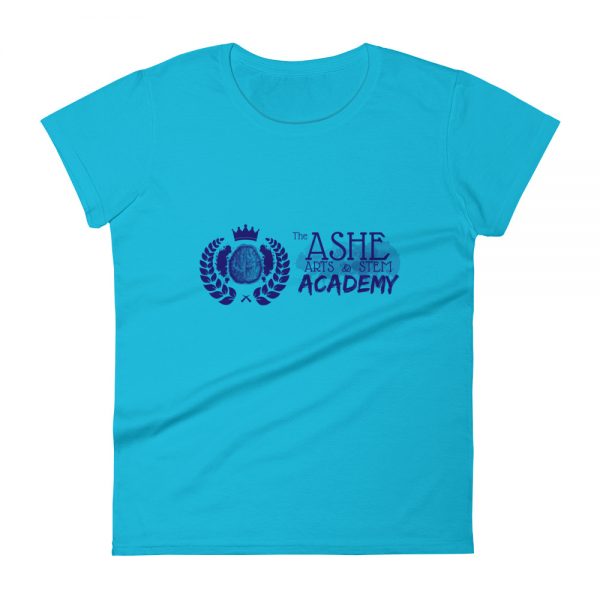 Women's Caribbean Blue front view short sleeve Social Distancing T-Shirt The Ashe Academy Store