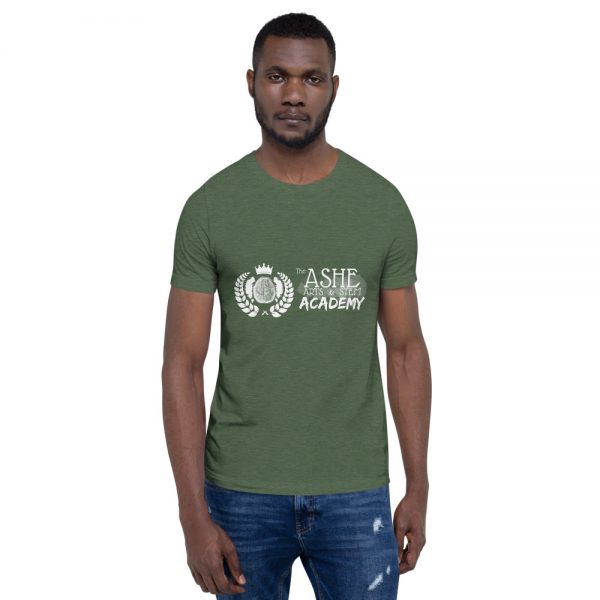 Man wearing Heather Forest short sleeve Social Distancing T-Shirt front view The Ashe Academy Store