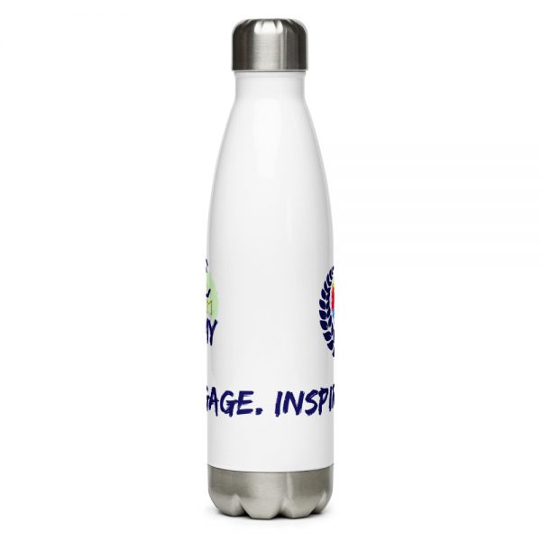 The Ashe Academy Water Bottle with The Ashe Academy logo and Inspire. Uplift. Enage. Tagline back veiwpoint The Ashe Academy Store