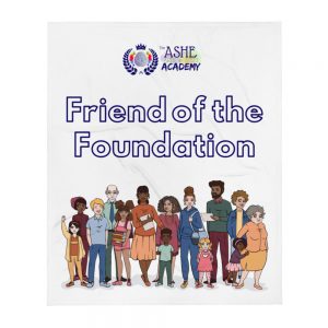 Friend of the Foundation Throw Blanket with The Ashe Academy logo and Illustration of people The Ashe Academy Store