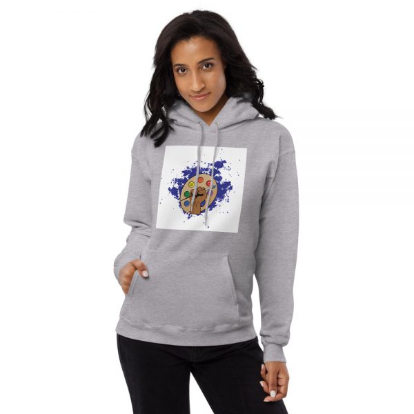 Woman wearing light steel Spring Collection Harmony hoodie front view