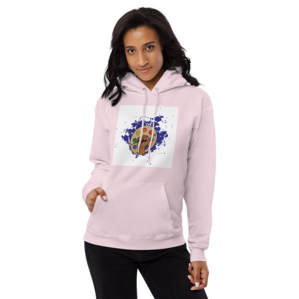 Woman wearing pale pink Spring Collection Harmony hoodie front view