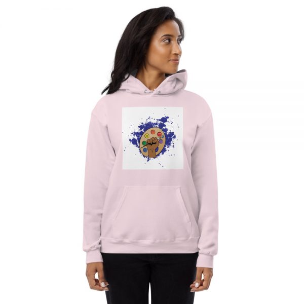 Woman wearing pale pink Spring Collection Harmony hoodie profile