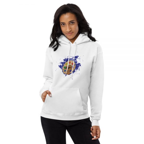 Woman wearing white Spring Collection Harmony hoodie front view
