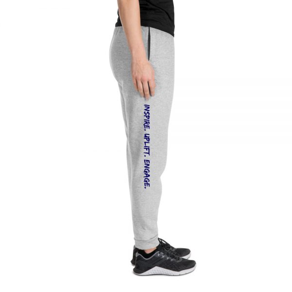 Woman wearing Athletic Heather Inspire. Uplift. Engage. Joggers right profile The Ashe Academy Store