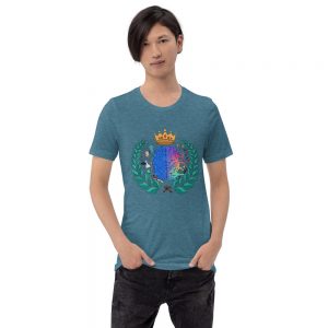 Man wearing Heather Deep Teal short sleeved Spring Collection Harmony T-Shirt front view The Ashe Academy Store