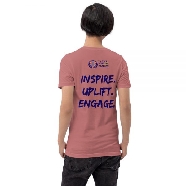 Man wearing Mauve short sleeved Spring Collection Arts & STEM Palette T-Shirt back view The Ashe Academy Store
