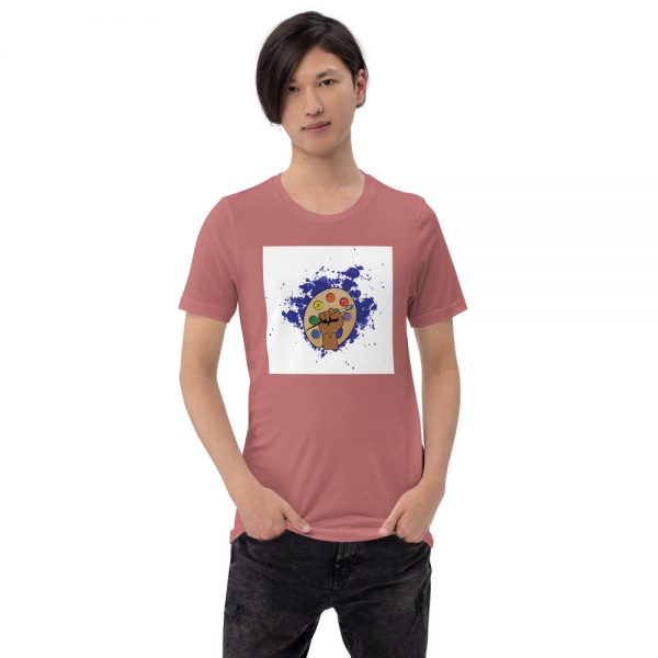 Man wearing Mauve short sleeved Spring Collection Arts & STEM Palette T-Shirt front view The Ashe Academy Store