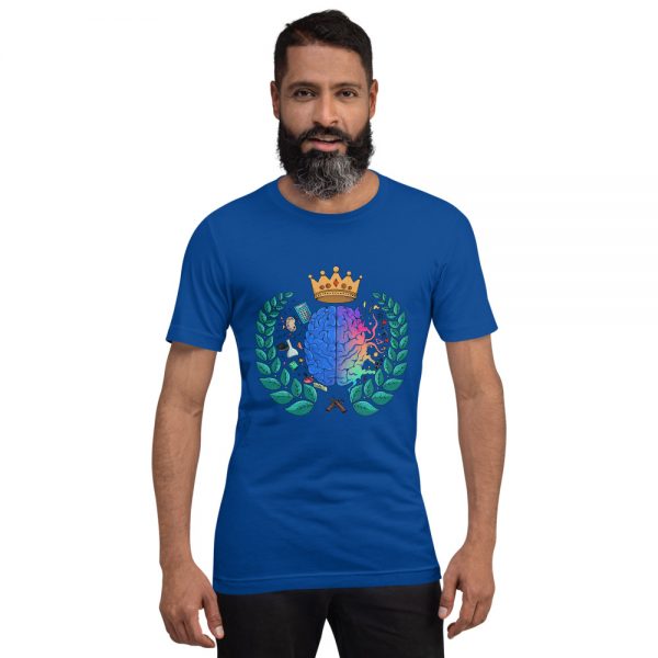 Man wearing True Royal short sleeved Spring Collection Harmony T-Shirt front view The Ashe Academy Store