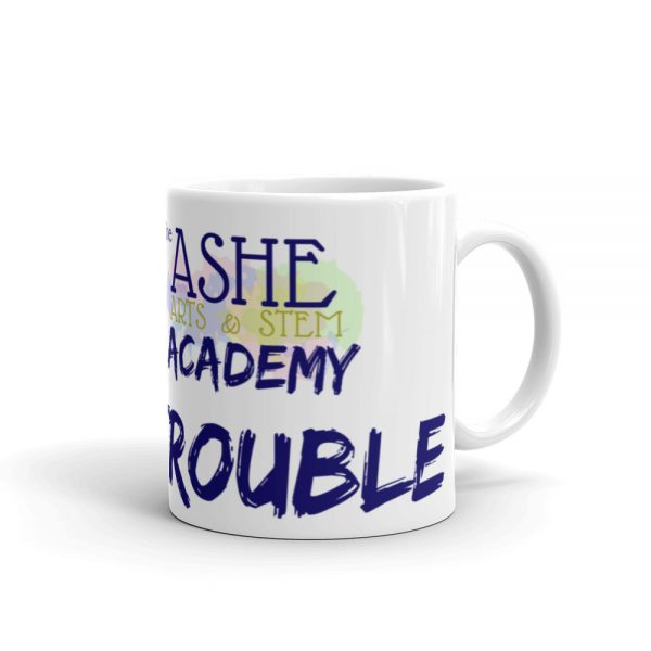 11oz Good Trouble Mug with The Ashe Academy logo and handle on the right The Ashe Academy Store