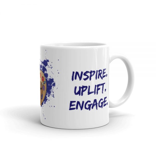 11oz Spring Collection Arts & STEM Pallet Mug with the Inspire. Uplift. Engage tagline and handle on the right The Ashe Academy Store