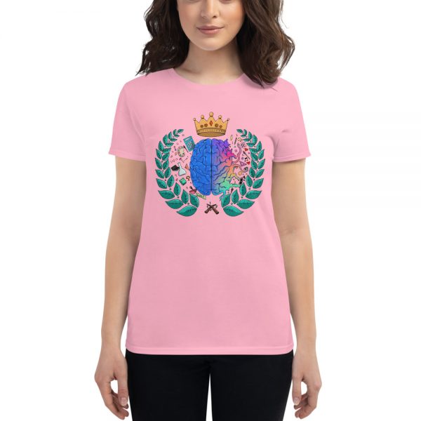 Woman wearing Charity Pink short sleeved Spring Collection Harmony T-Shirt front view The Ashe Academy Store