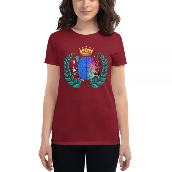 Woman wearing Independence Red short sleeved Spring Collection Harmony T-Shirt front view The Ashe Academy Store